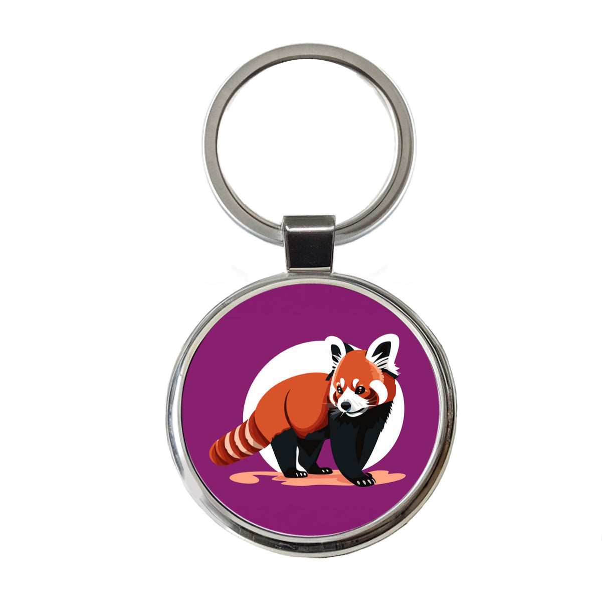 Red Panda Standing Round Metal Keychain