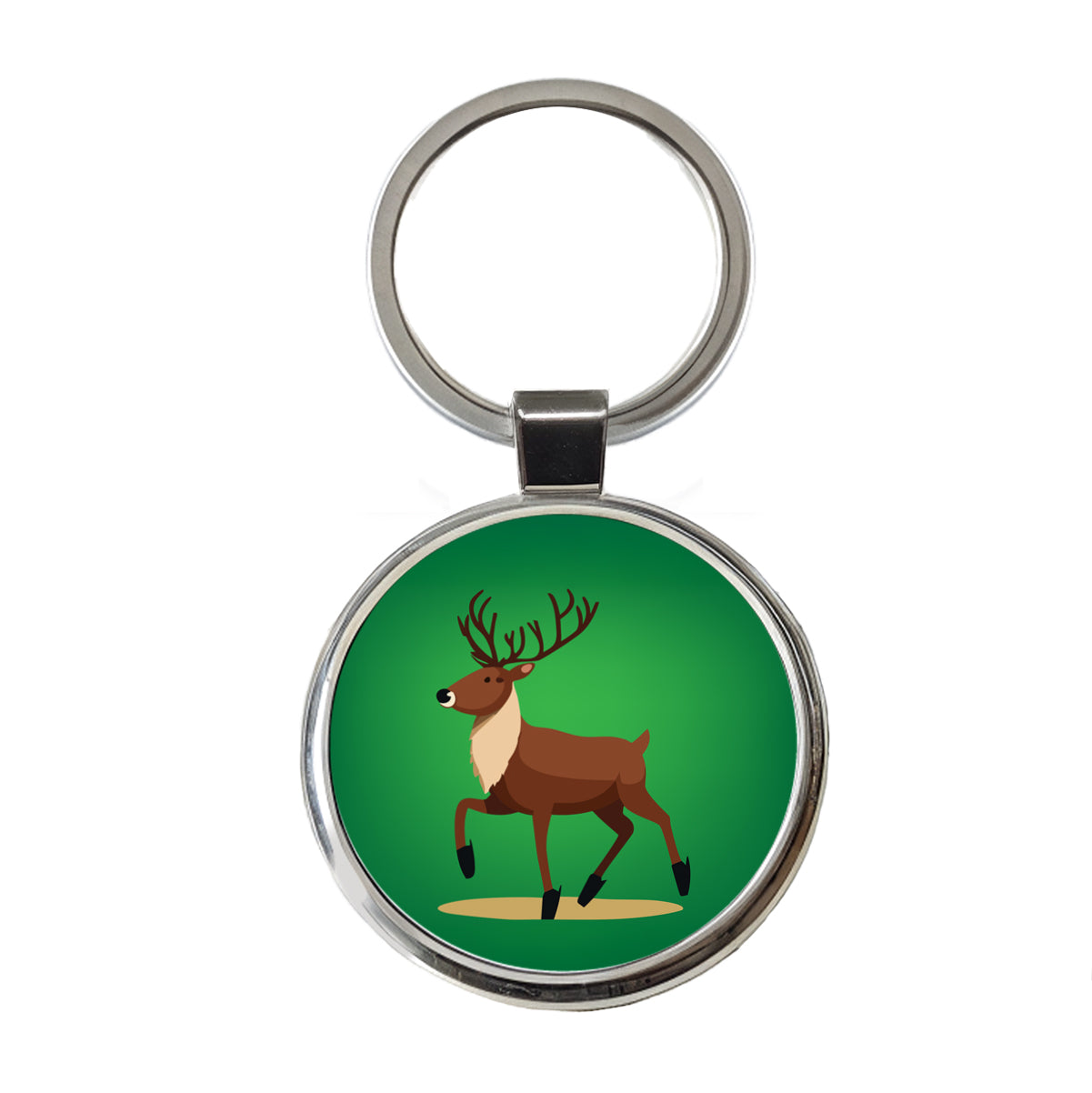Reindeer Prancing Christmas Round Metal Keychain