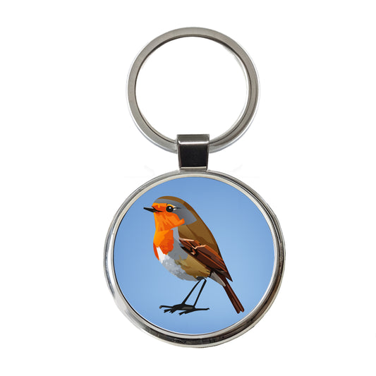 Robin Bird Round Metal Keychain