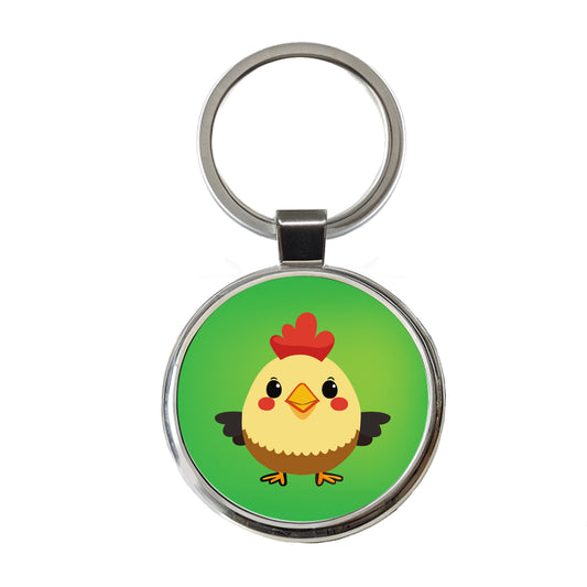 Rooster Chicken Sweet Baby Round Metal Keychain
