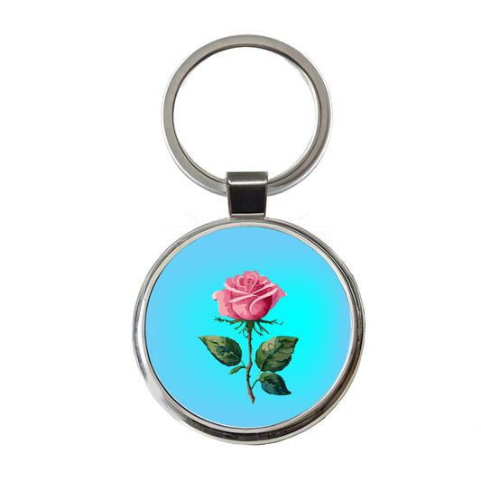 Rose Roses Pink Flower Watercolor Round Metal Keychain