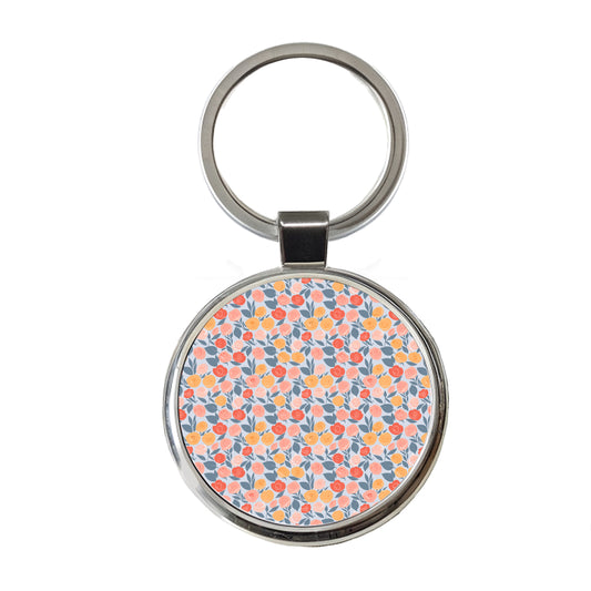 Roses Floral Flowers Muted Pattern Round Metal Keychain