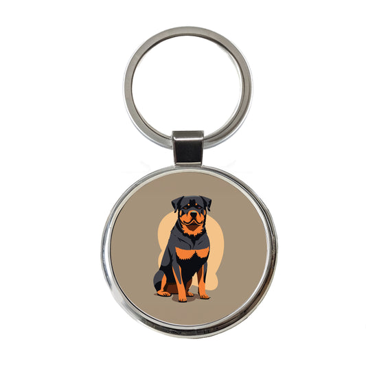 Rottweiler Dog Sitting Round Metal Keychain