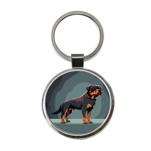 Rottweiler Dog Standing Round Metal Keychain