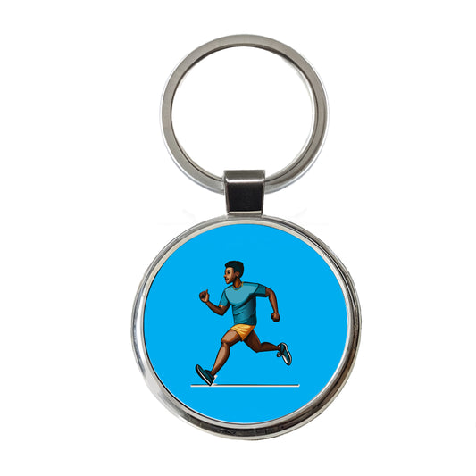 Running Jogging Man Exercise Round Metal Keychain