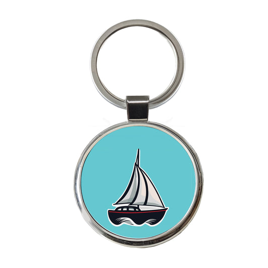 Sailboat Sail Boat Sailing Cute Round Metal Keychain