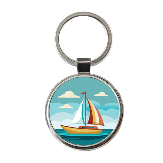Sailboat Sailing Cute Round Metal Keychain