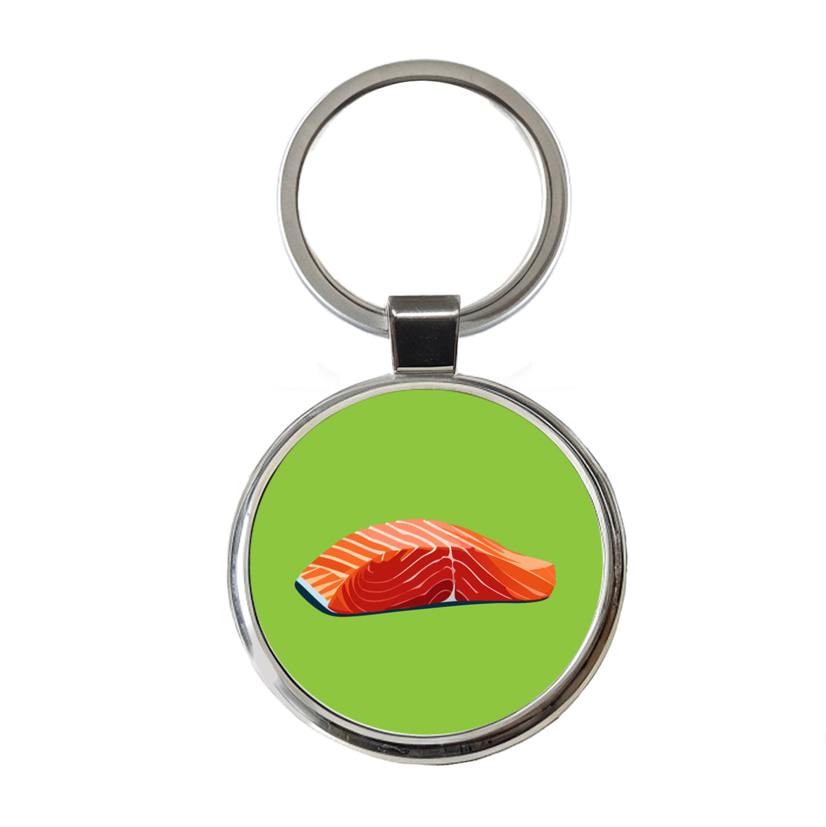 Salmon Fresh Fish Fillet Sockeye Atlantic Round Metal Keychain