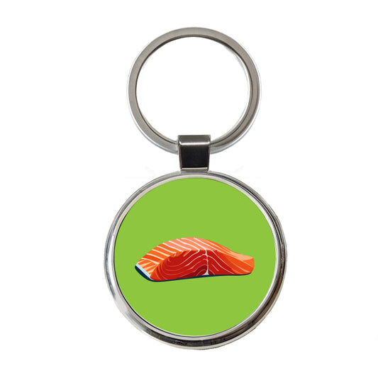 Salmon Fresh Fish Fillet Sockeye Atlantic Round Metal Keychain