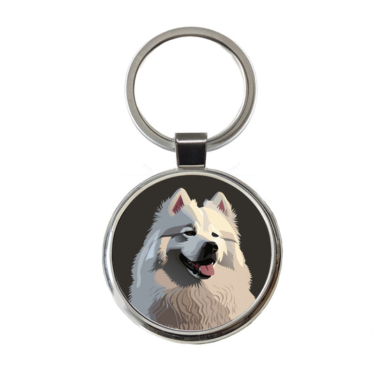 Samoyed Dog Beautiful Round Metal Keychain