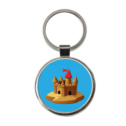 Sand Castle Beach Round Metal Keychain