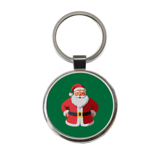 Santa Claus Christmas Round Metal Keychain