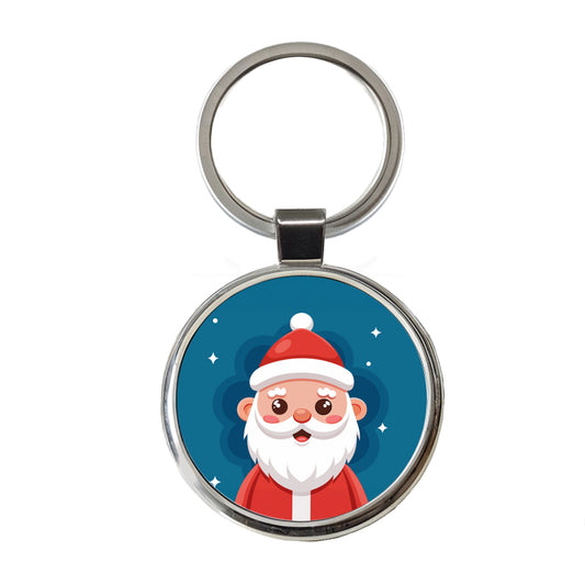 Santa Cute Xmas Christmas Round Metal Keychain