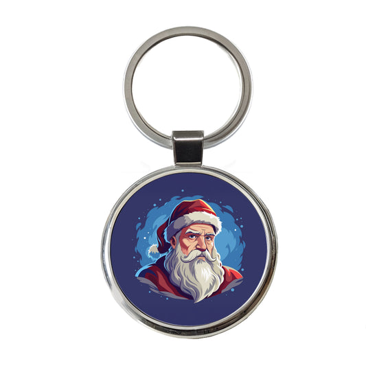 Santa Father Christmas Xmas Round Metal Keychain