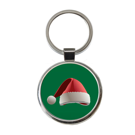 Santa Hat Christmas Round Metal Keychain