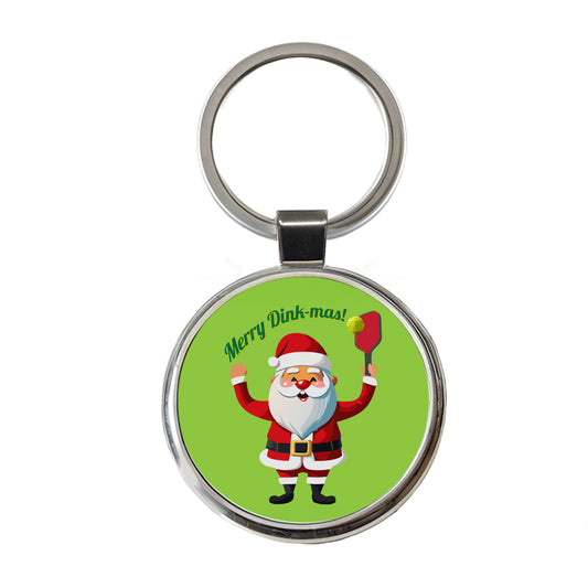 Santa Playing Pickleball Funny Merry Dink-mas Christmas Round Metal Keychain