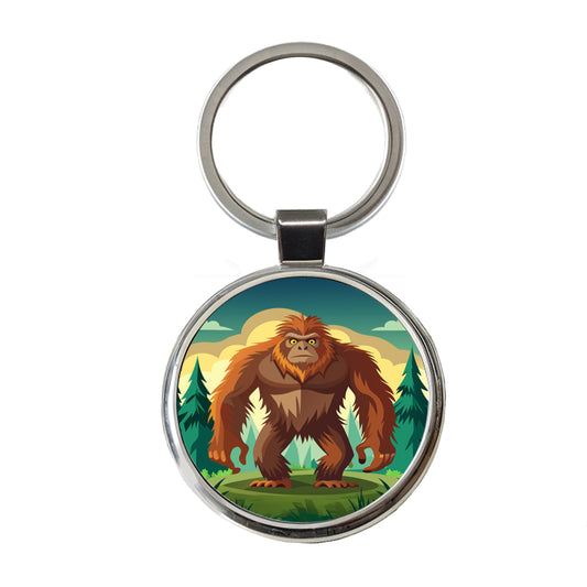 Sasquatch Big Foot Drawing Round Metal Keychain