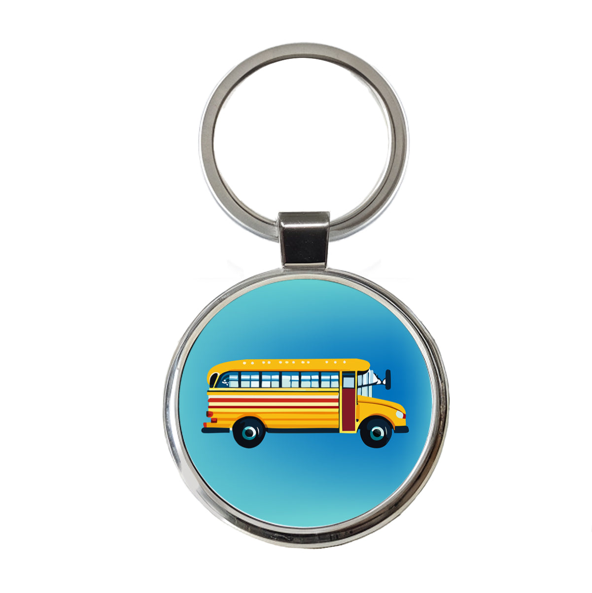 School Bus Round Metal Keychain