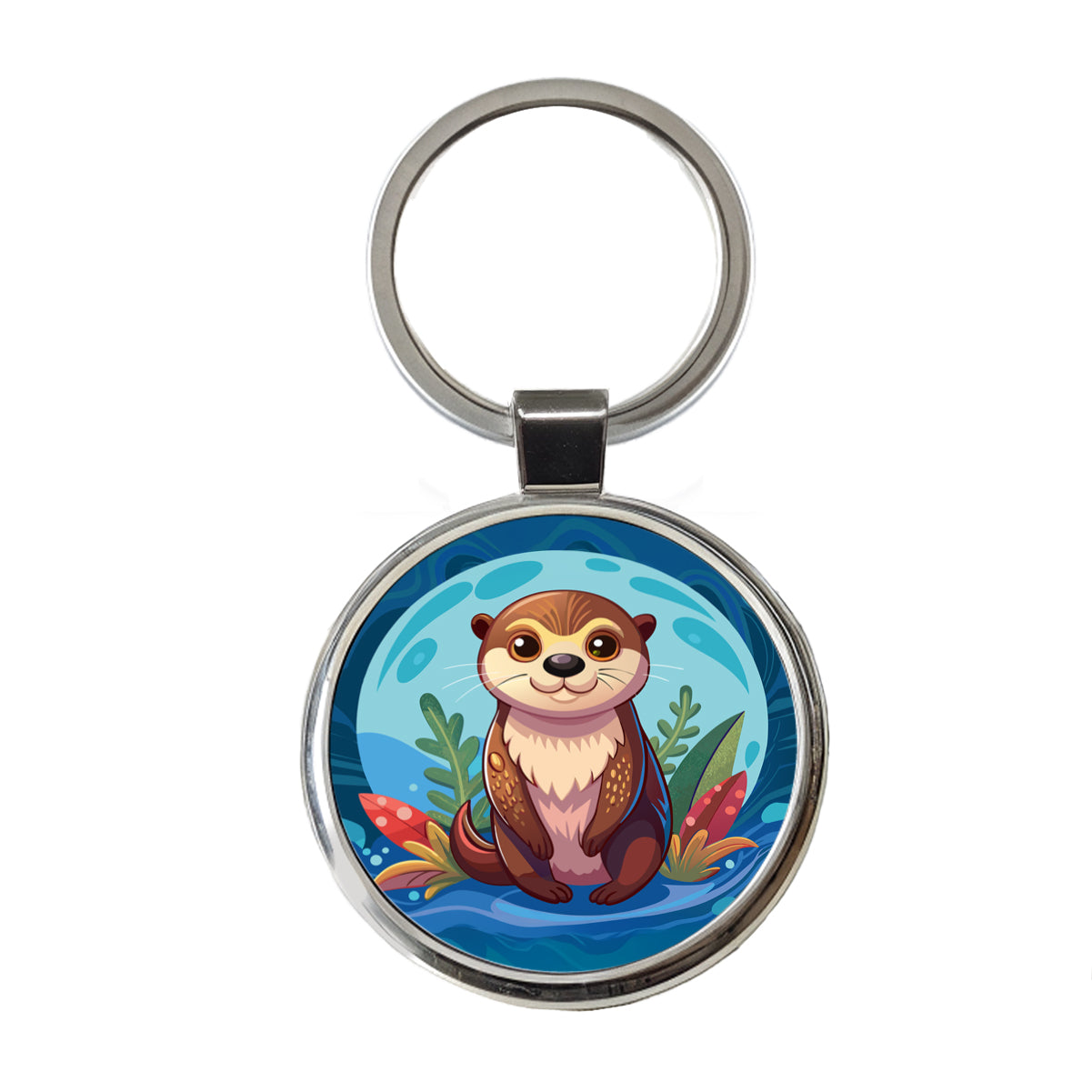 Sea Otter Cute Round Metal Keychain
