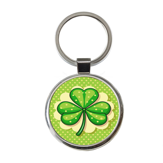 Shamrock on Polka Dot Background Saint Patrick's Day Round Metal Keychain