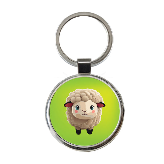 Sheep Chibi Standing Round Metal Keychain