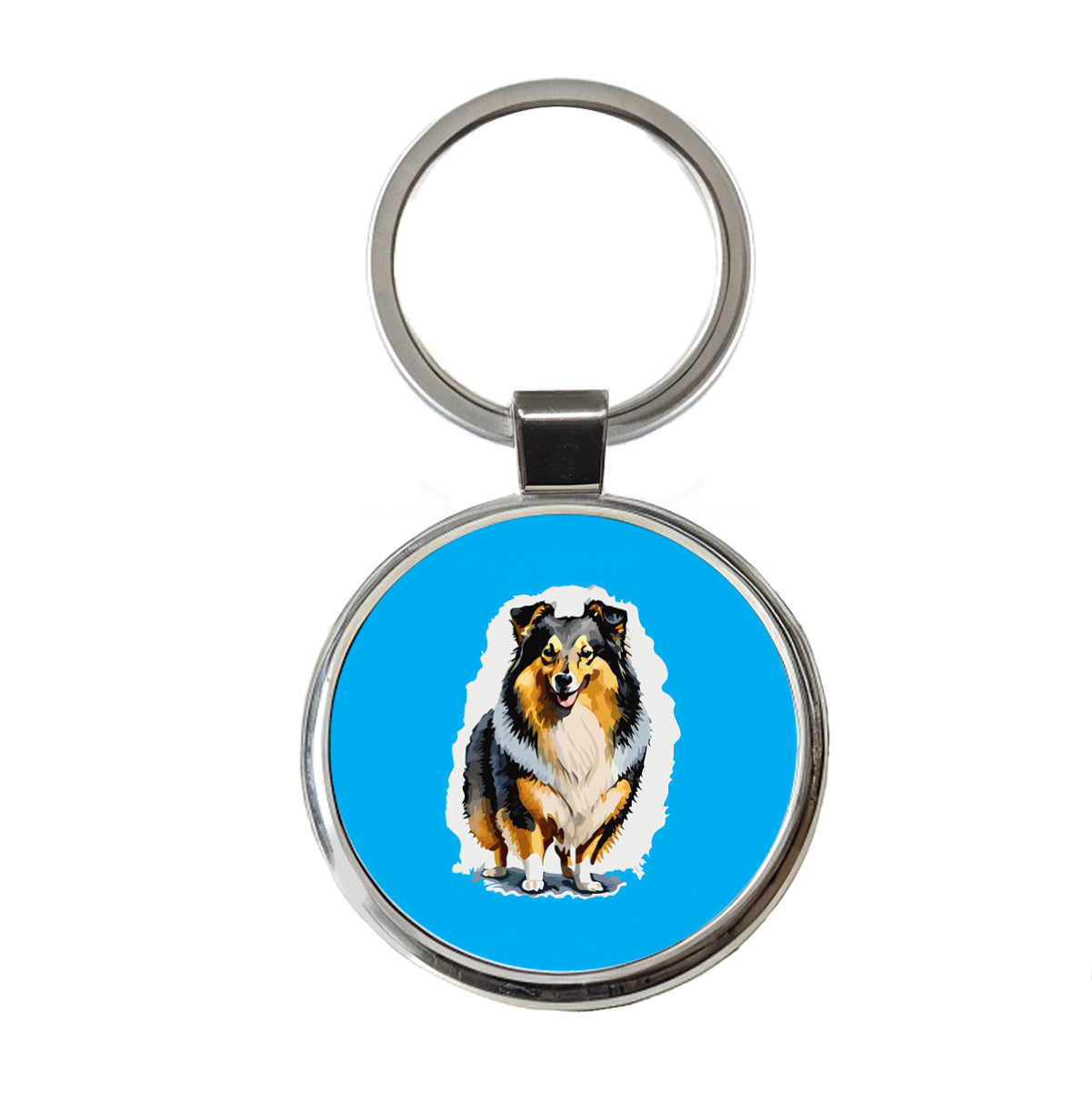 Shetland Sheepdog Standing Round Metal Keychain