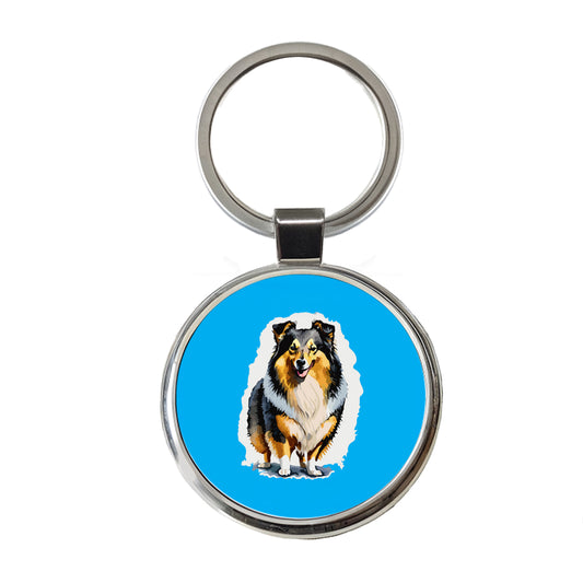 Shetland Sheepdog Standing Round Metal Keychain