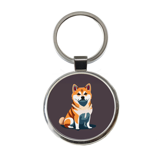 Shiba Inu Dog Sitting Round Metal Keychain