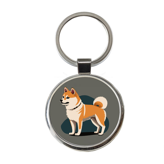 Shiba Inu Dog Standing Round Metal Keychain