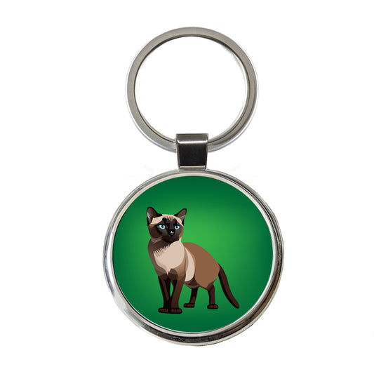 Siamese Cat Standing Round Metal Keychain