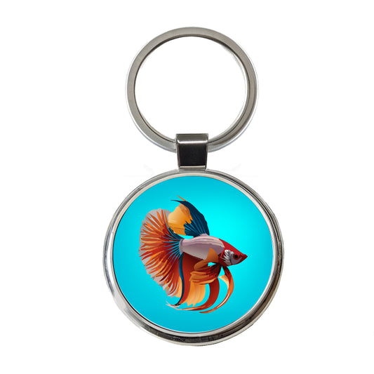 Siamese Fighting Fish Betta Freshwater Round Metal Keychain