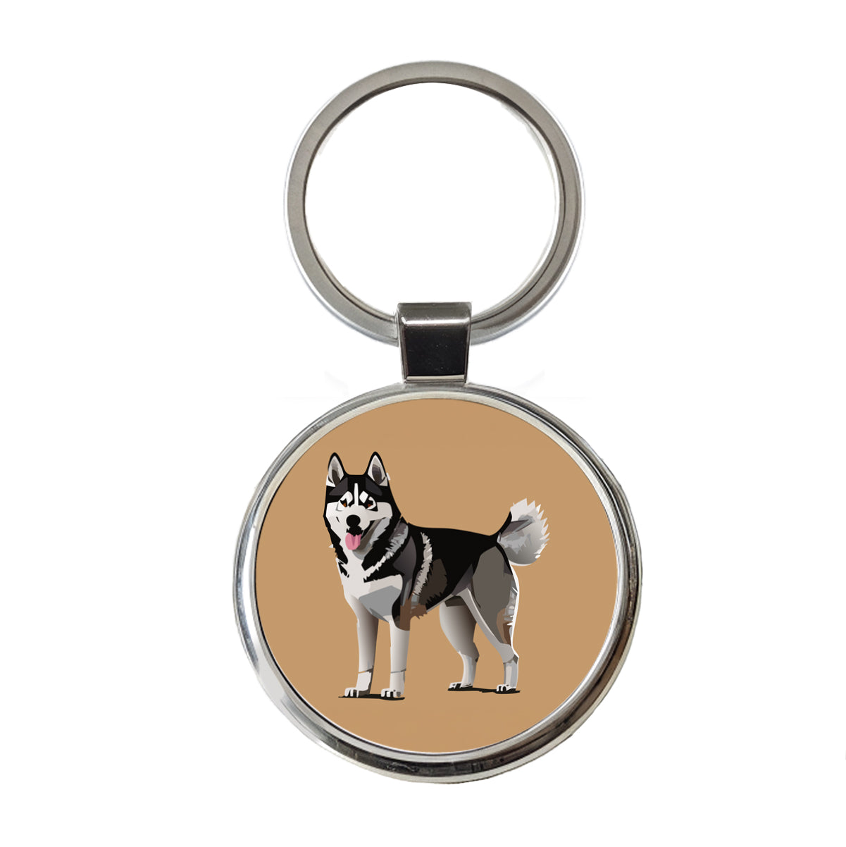 Siberian Husky Dog Standing Round Metal Keychain