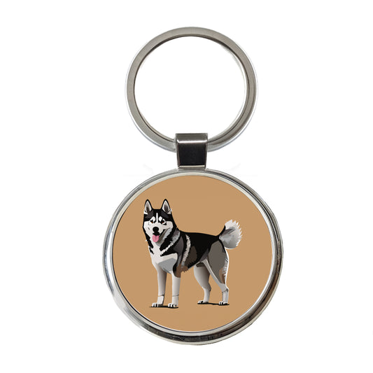 Siberian Husky Dog Standing Round Metal Keychain