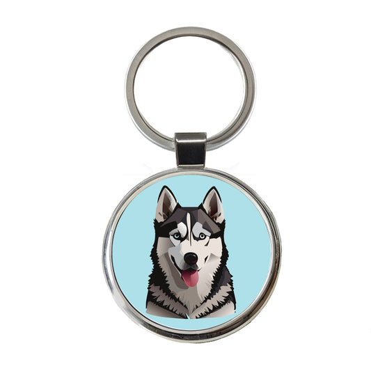 Siberian Husky Dog Tongue Out Round Metal Keychain