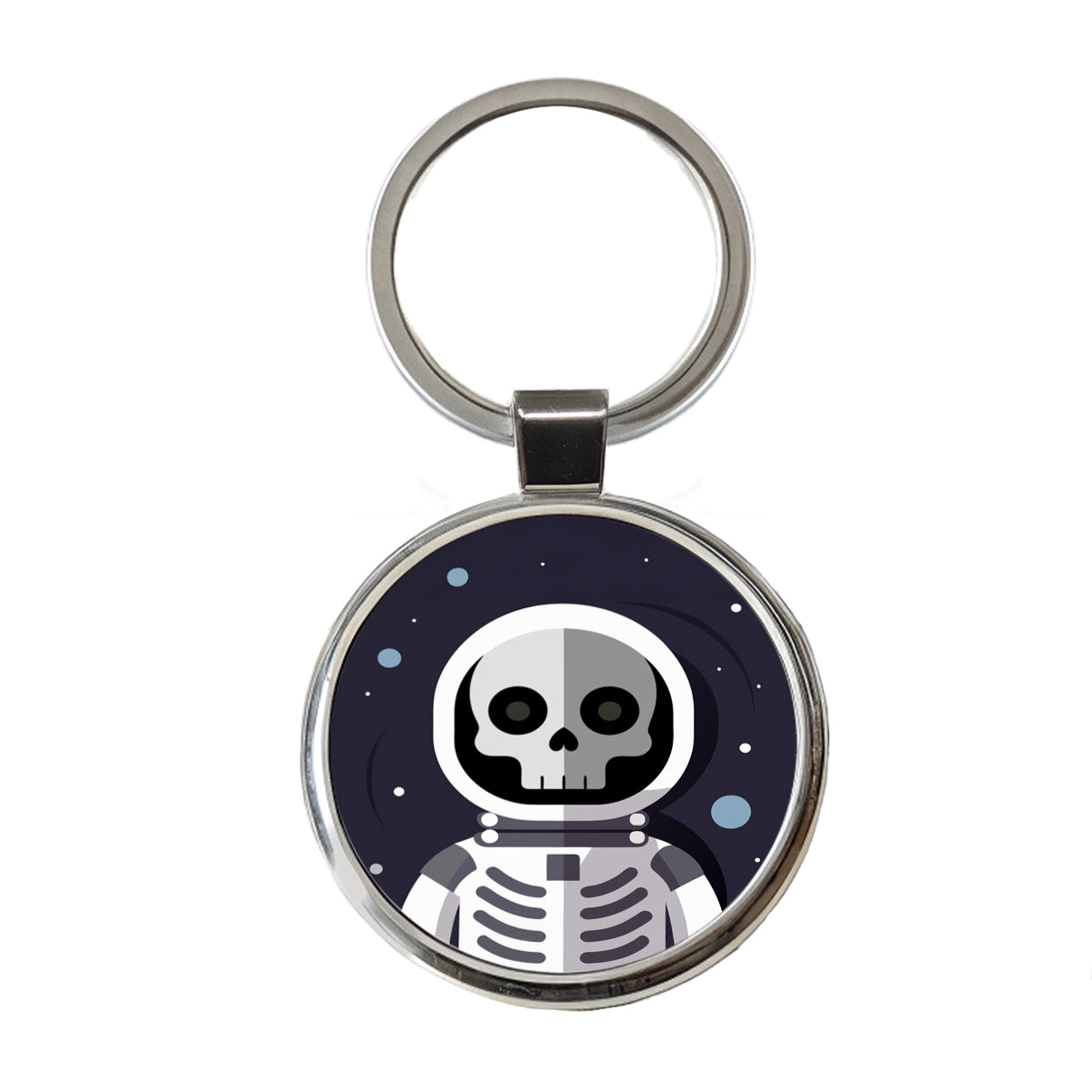 Skeleton in Space Suit Astronaut Round Metal Keychain