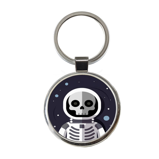 Skeleton in Space Suit Astronaut Round Metal Keychain