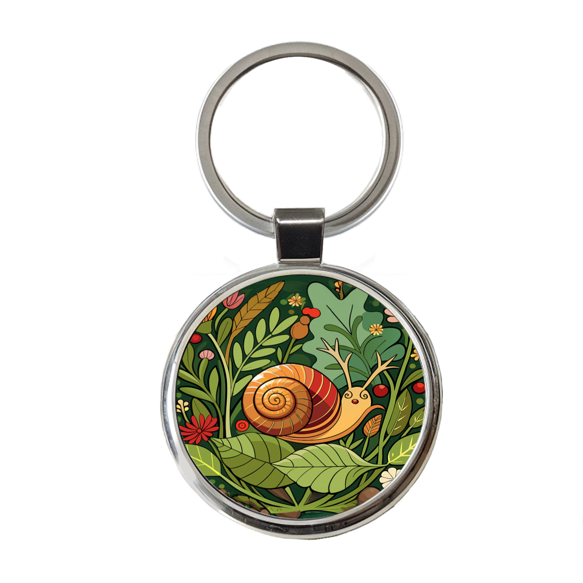 Snail Botanical Art Nouveau Round Metal Keychain