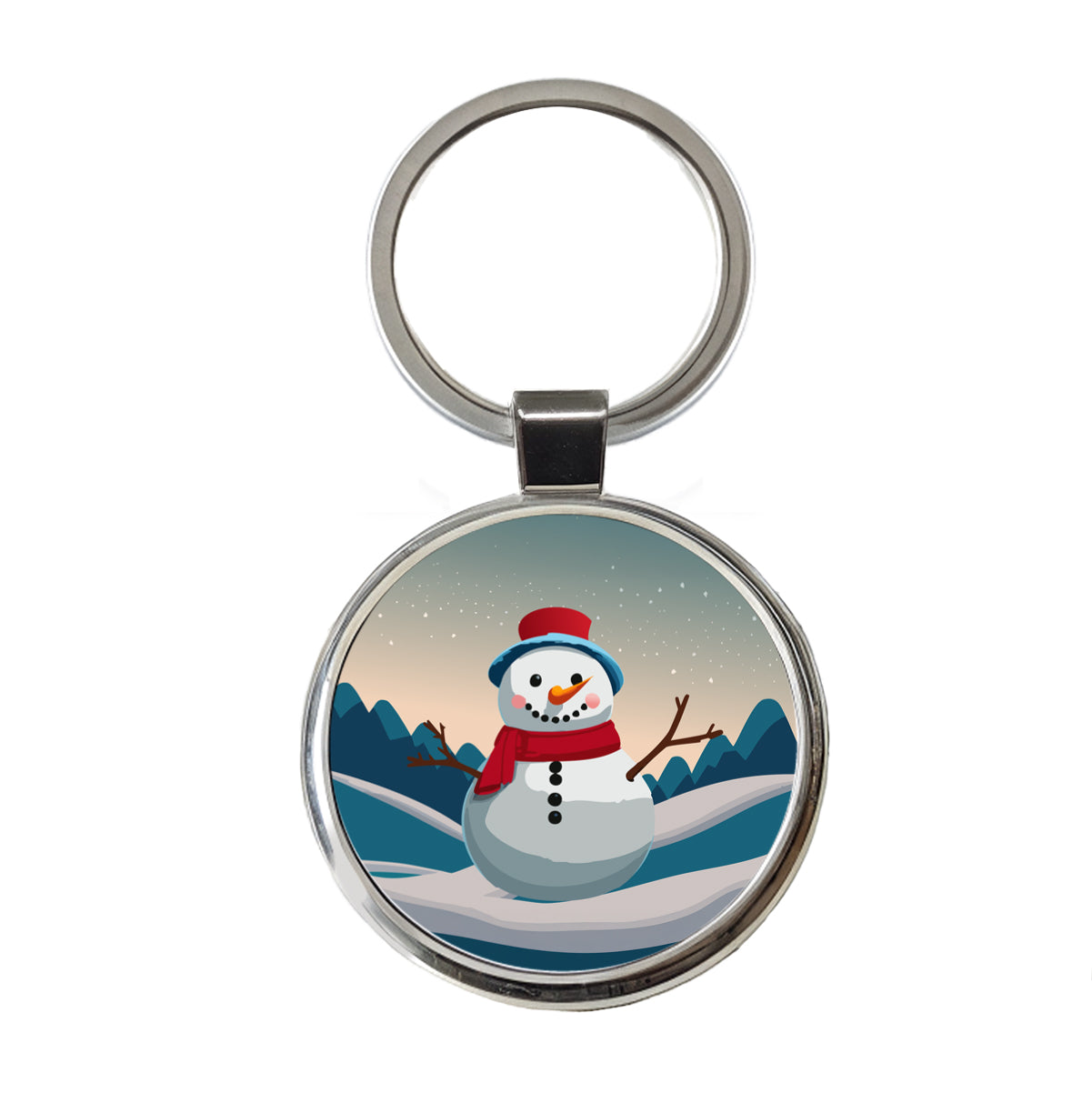 Snowman Happy Winter Christmas Round Metal Keychain