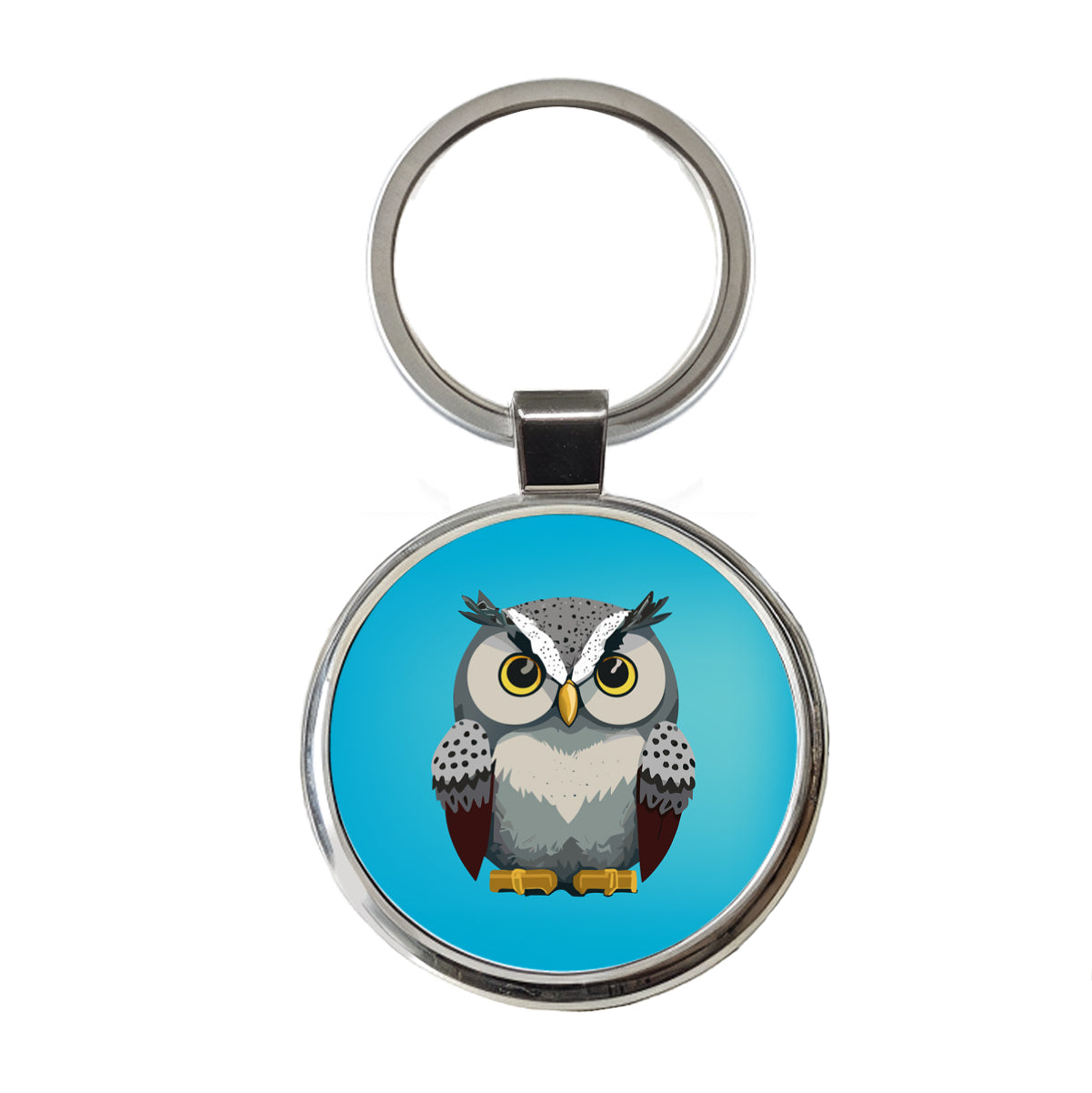 Snowy Owl Staring Round Metal Keychain
