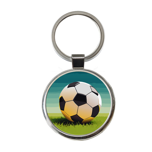 Soccer Ball Sport Round Metal Keychain