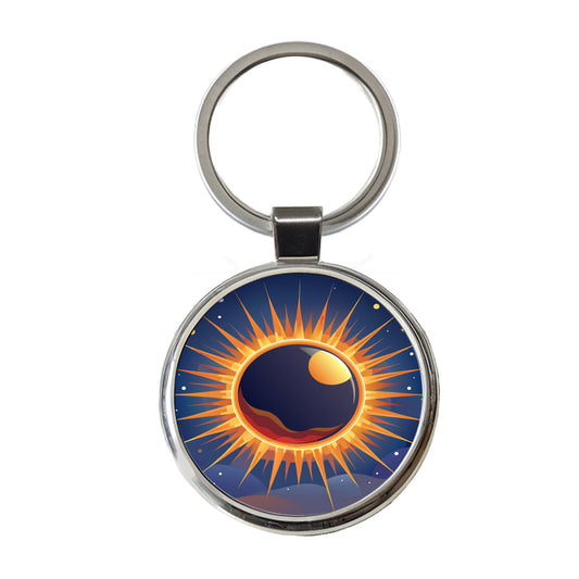 Solar Eclipse Sun Round Metal Keychain