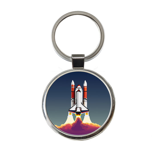 Space Shuttle Launch Blasting Off Round Metal Keychain