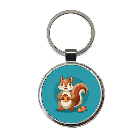 Squirrel with Nuts Smiling Round Metal Keychain
