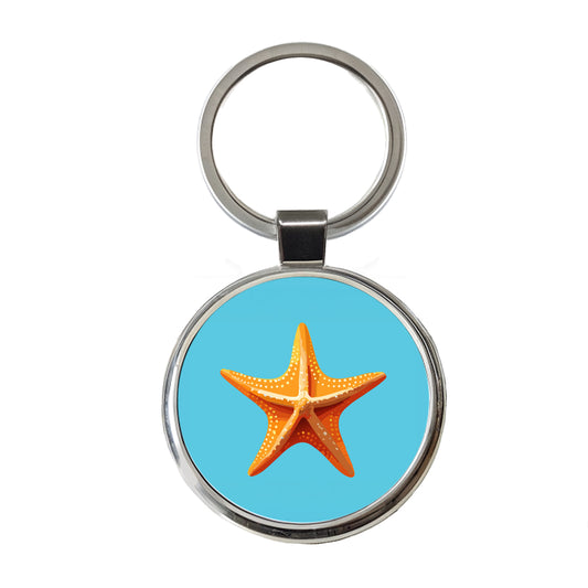 Starfish Star Fish Ocean Animal Orange Round Metal Keychain