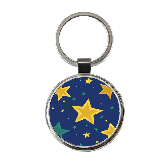 Stars Scattered Background Round Metal Keychain