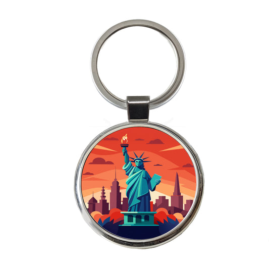 Statue of Liberty Round Metal Keychain