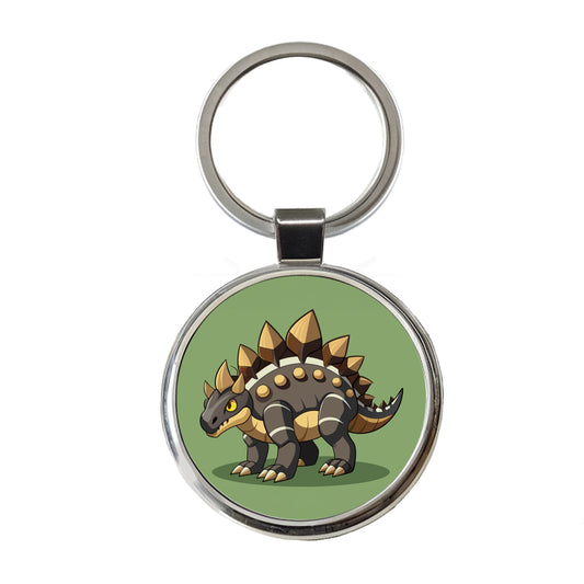 Stegosaurus Armored Dinosaur Round Metal Keychain