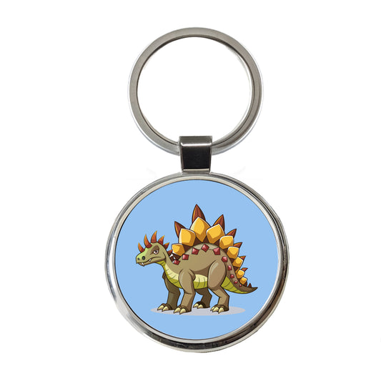 Stegosaurus Dinosaur Round Metal Keychain