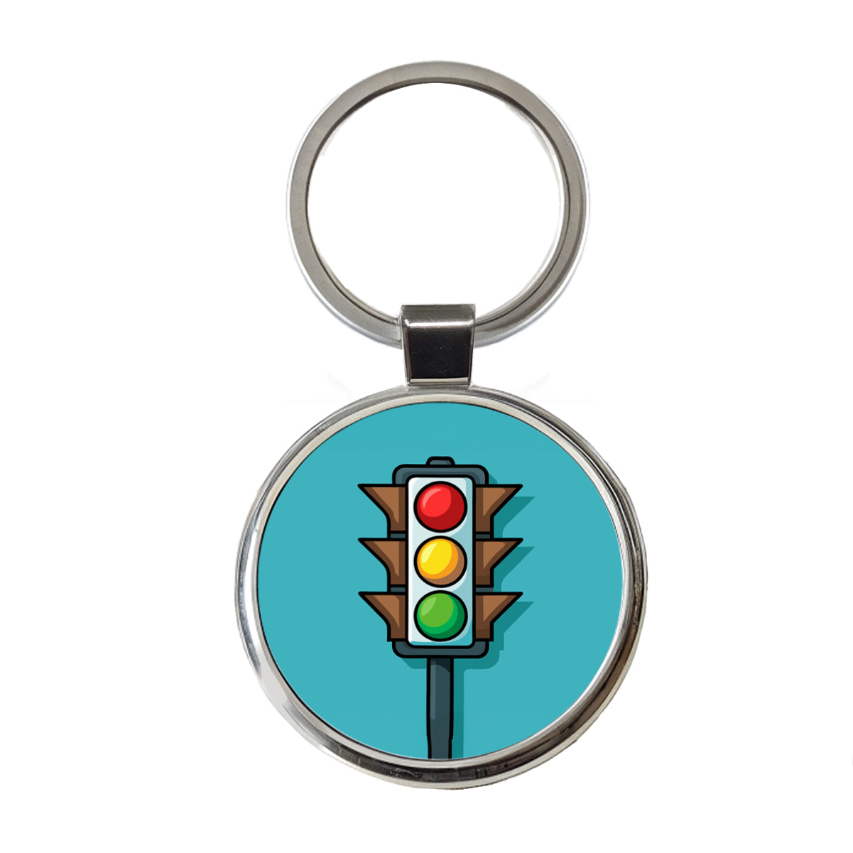 Stop Light Colorful Round Metal Keychain