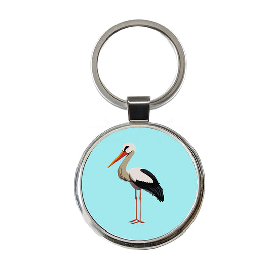 Stork Bird Profile Round Metal Keychain